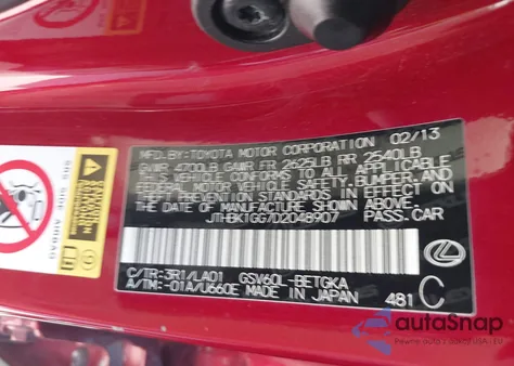 2013 Lexus Es 350 z USA, uszkodzony, nr VIN JTHBK1GG7D2048907